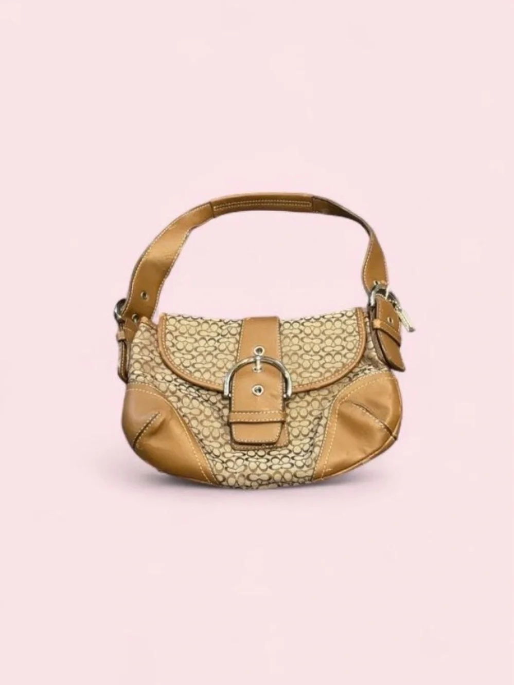 Vintage Coach Signature Soho Canvas & Leather Shoulder Bag Y2K Tan Brown